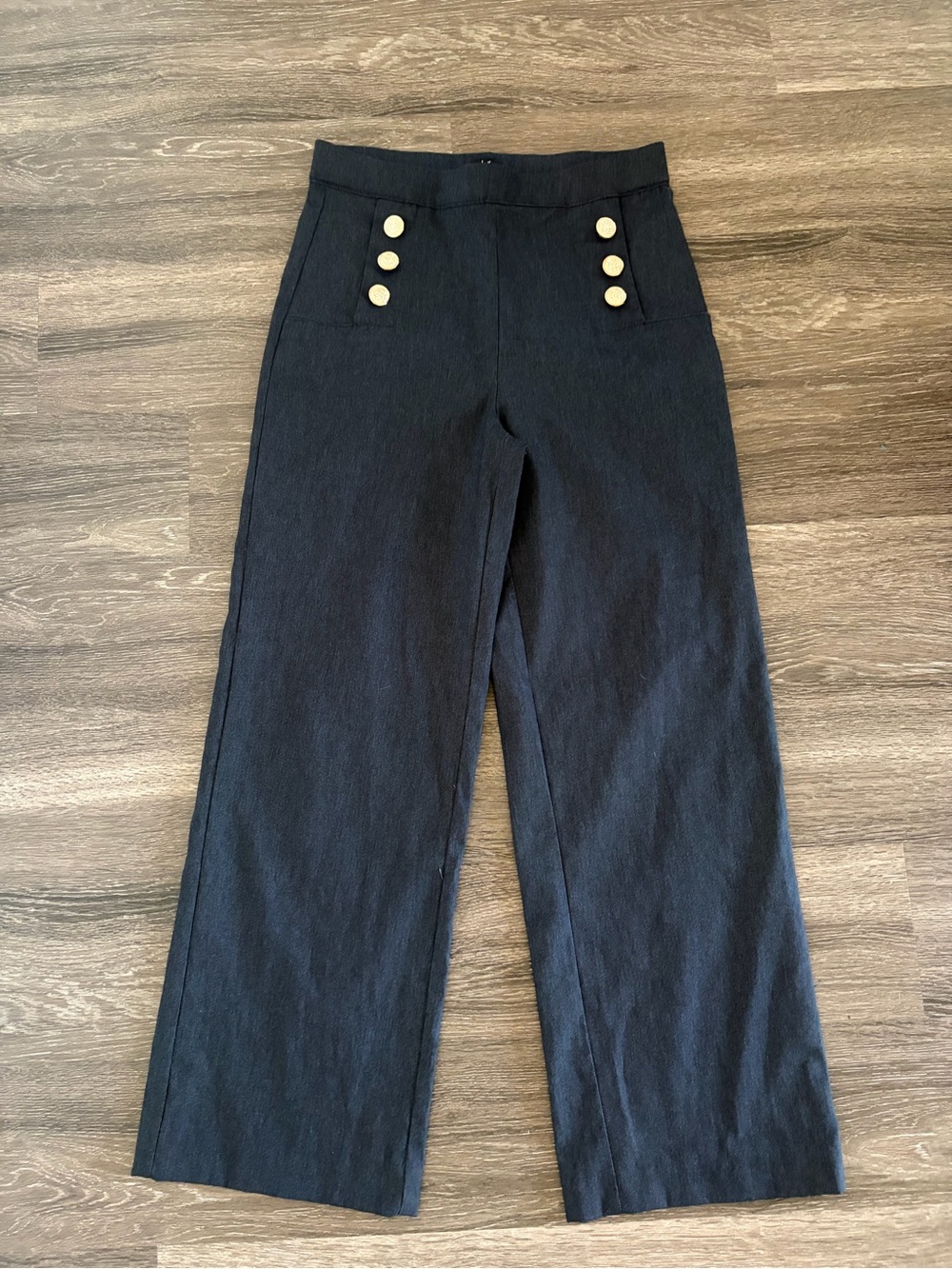 Nicole Miller High-Waist Wide Leg Trousers with Gold Buttons - Black